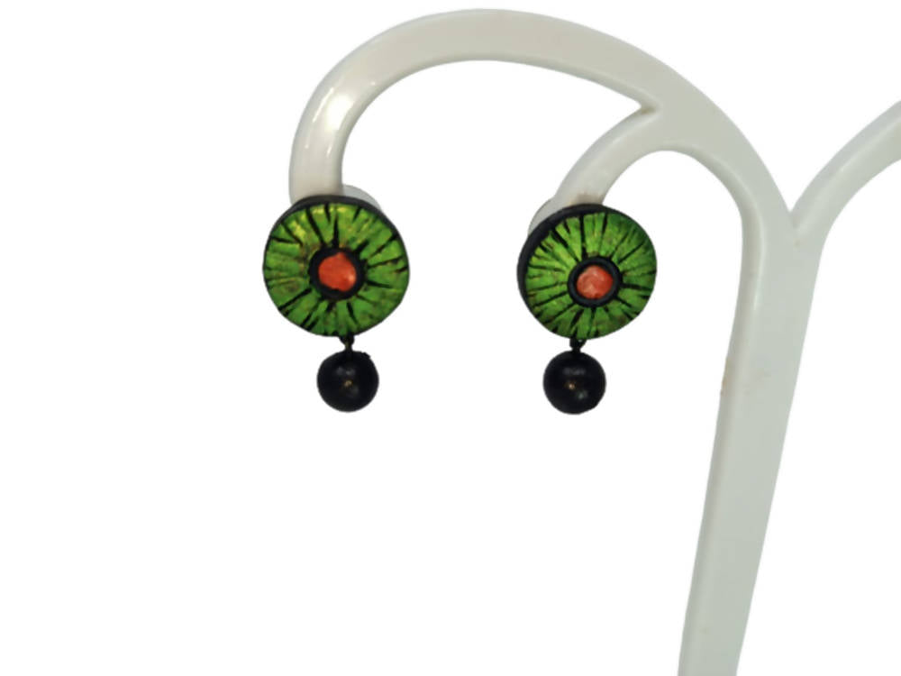 Terracotta Button Tops Ear Studs With Drops
