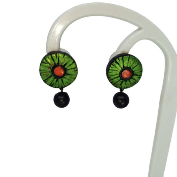 Terracotta Button Tops Ear Studs With Drops