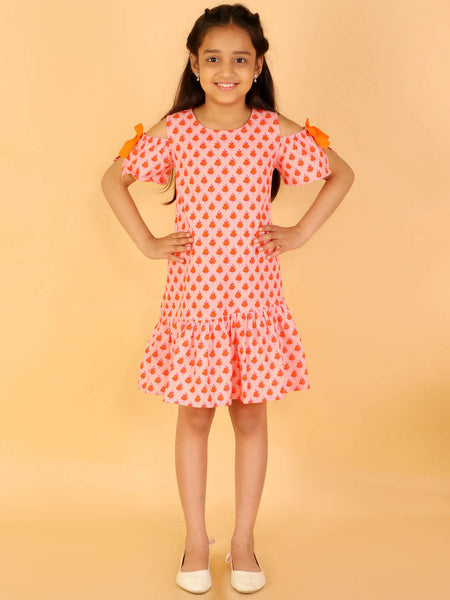 Lil Drama Girls Printed Dress - Orange - Distacart