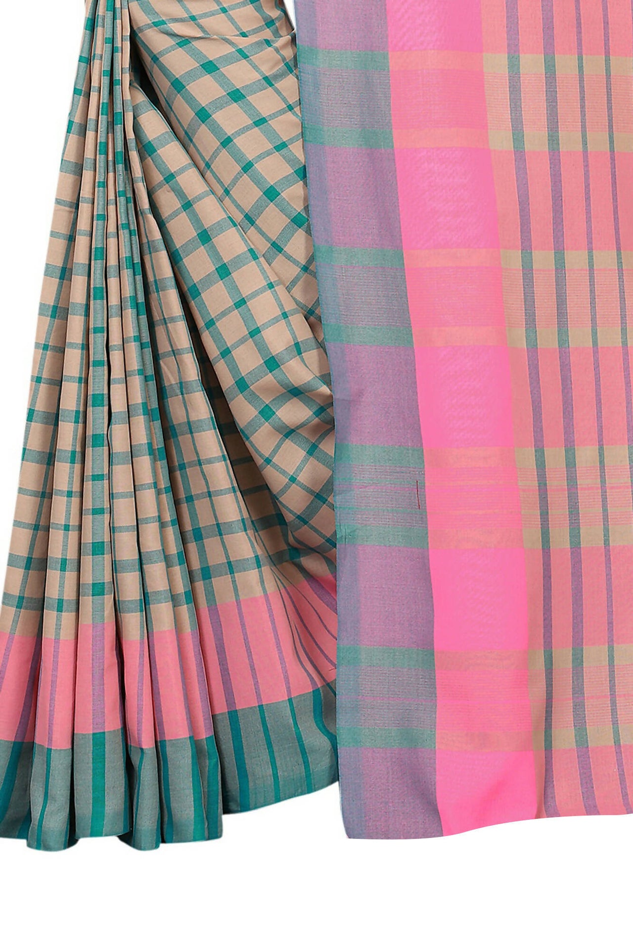 Vamika Cream Cotton Silk Weaving Saree (Terra Checks Rama) - Distacart