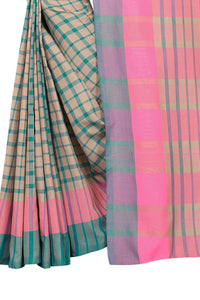 Thumbnail for Vamika Cream Cotton Silk Weaving Saree (Terra Checks Rama) - Distacart