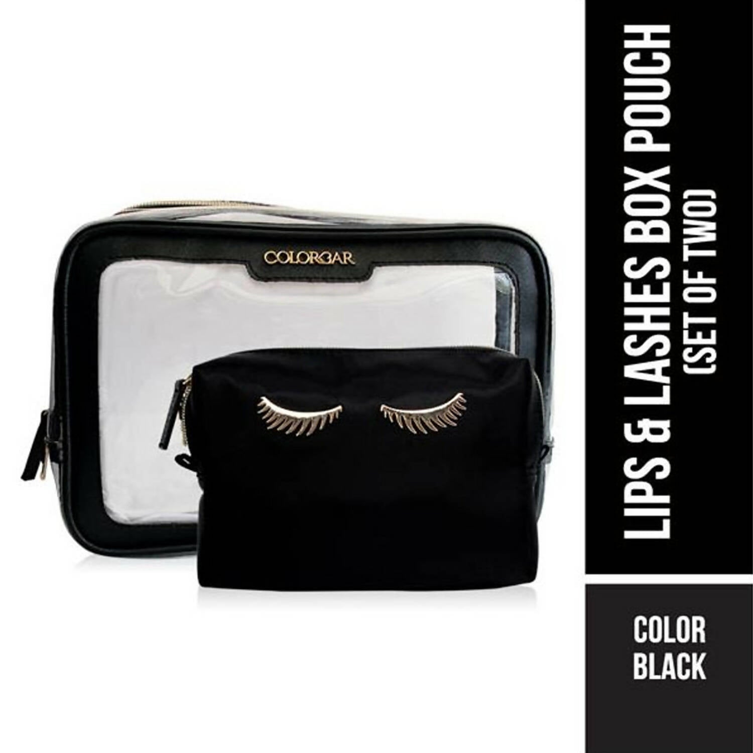 Colorbar Pouch Lips & Lashes Box Pouch (Set Of Two) - Black - Distacart