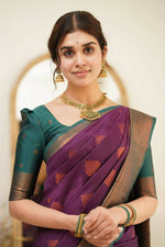 Thumbnail for DEIANA'S Beautiful Golden Jari with New Design Soft Lichi Silk Saree - Purple - Distacart