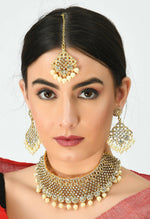 Thumbnail for Mominos Fashion Johar Kamal Traditional Rajwadi Design Heavy Golden Necklace Set - Distacart