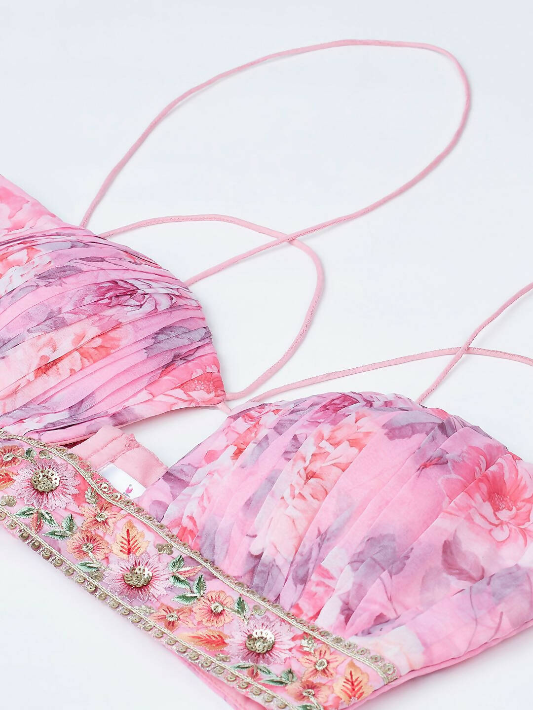 House of Panchhi Coral colour Organza Floral design digital print Semi-Stitched Lehenga choli & Dupatta - Distacart