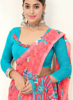 Thumbnail for Light Pink Georgette Floral Printed Saree With Unstitched Blouse Piece - Jyoti - Distacart