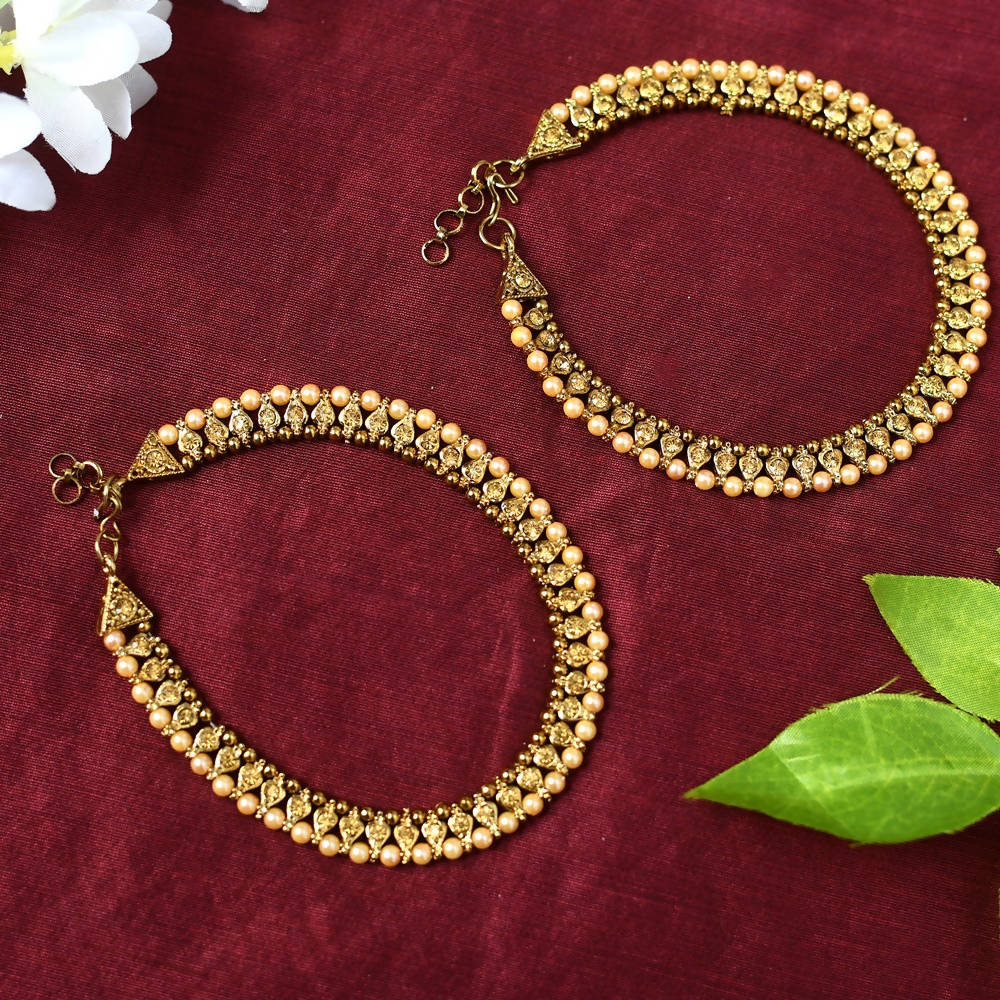 Mominos Fashion Kamal Johar Golden Kundan Anklets