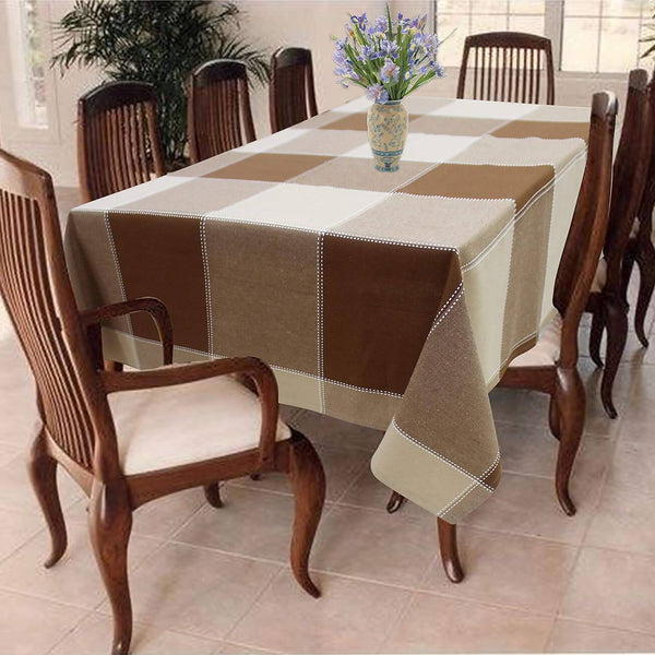 Airwill Cotton Checkered Pattern 8 Seater Rectangle Table Cover - Brown - Distacart
