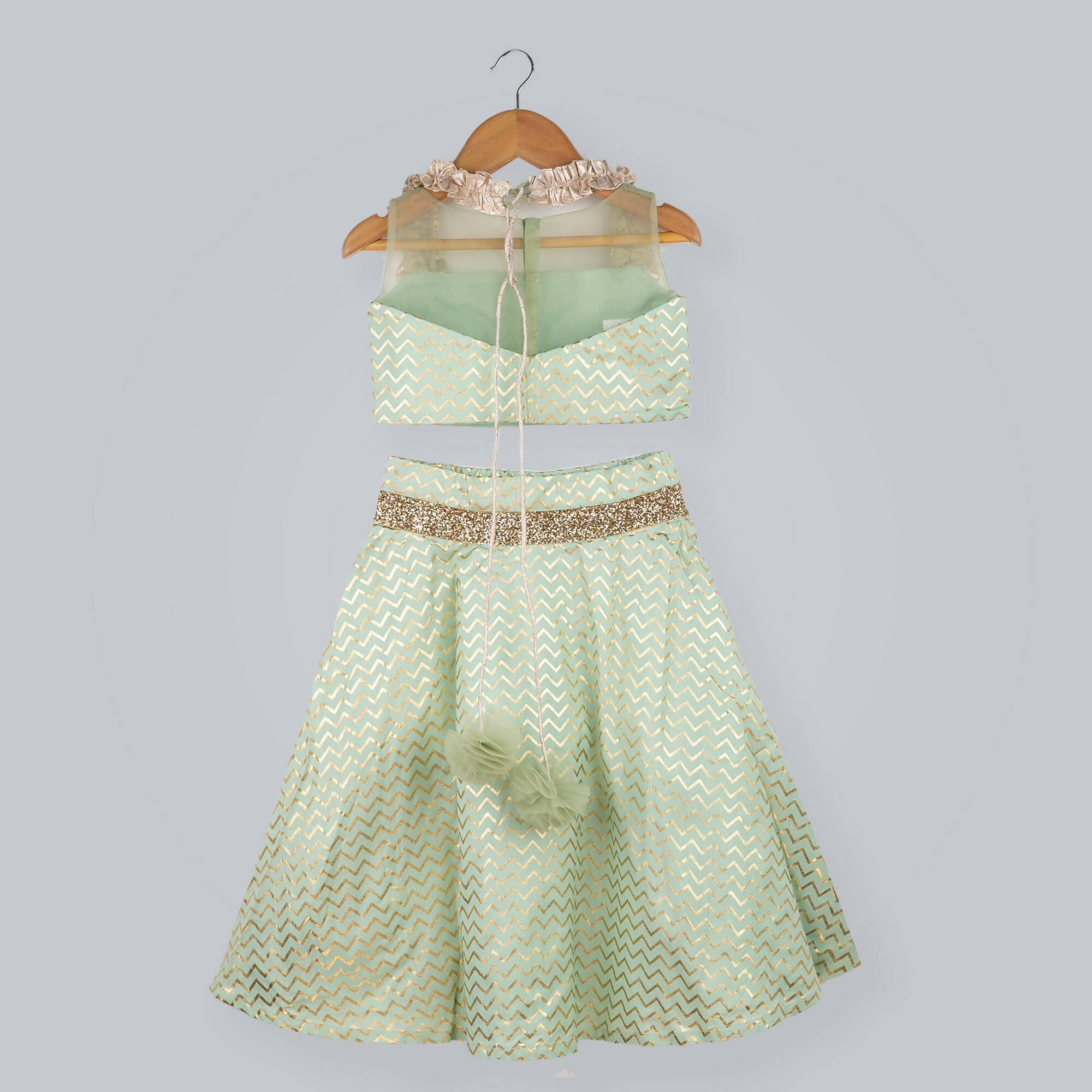 Pink Cow Fashions Zig-Zag Printed Ghagra Choli With Frill Strips - Distacart