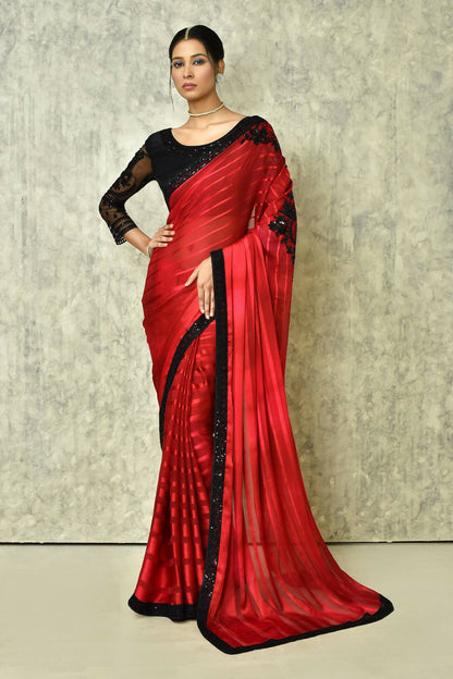 Maroon Silk Solid Designer Saree with Blouse - Purvi - Distacart