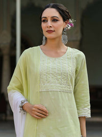 Thumbnail for Juniper Women's Lime Green Cambric Floral Print Kurta Sharara Sets - Distacart