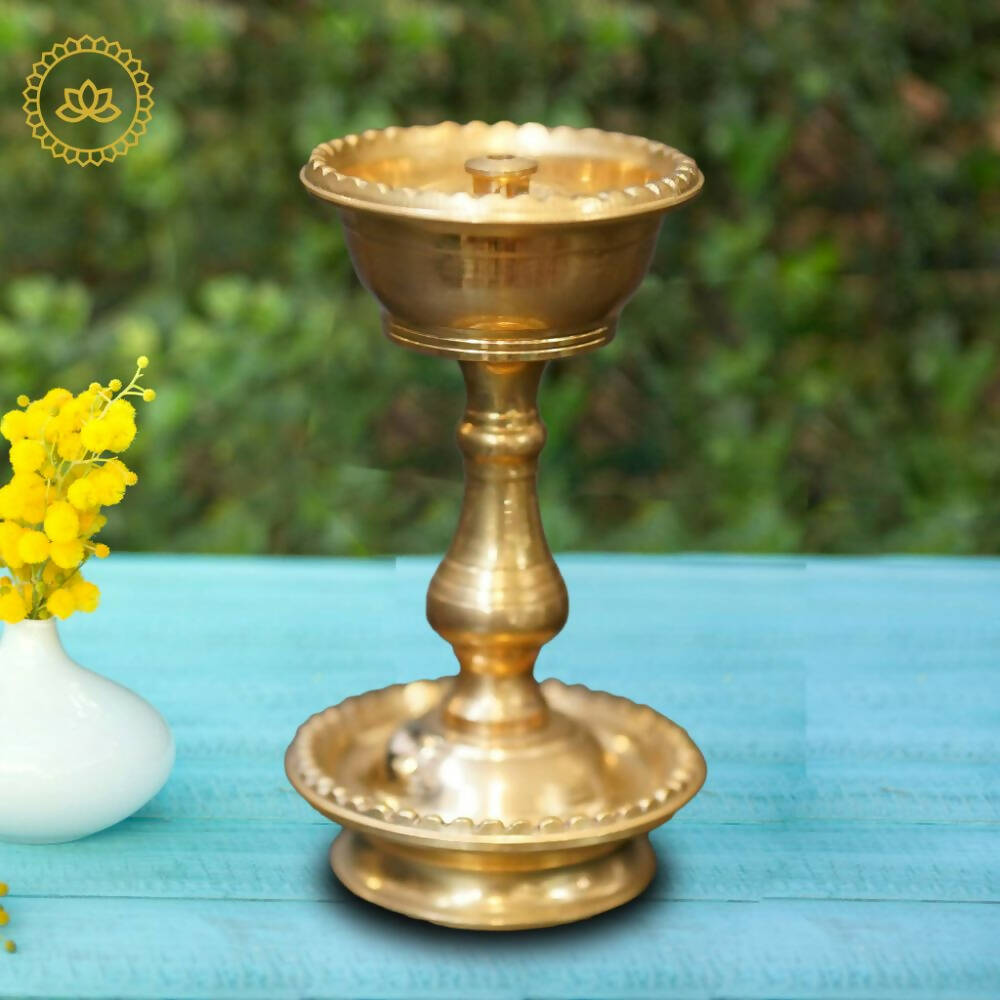 Brass Bowl Diya with Designed Stand - Distacart
