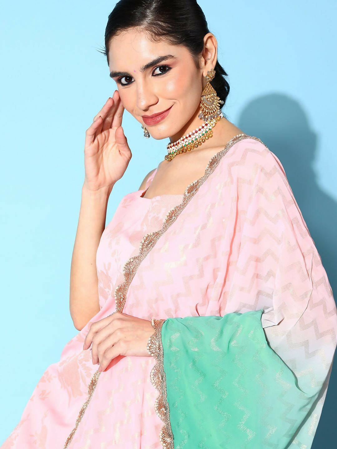 Kundan Pink Jhumka Earrings Tikka Set – Amazel Designs