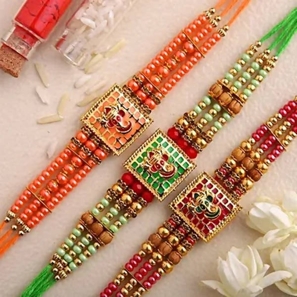 Set of 3 Meenakari Rakhi and Kaju Katli Box - Distacart
