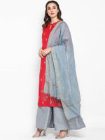 Thumbnail for Janasya Red Poly Silk Kurta With Palazzo and Dupatta - Distacart