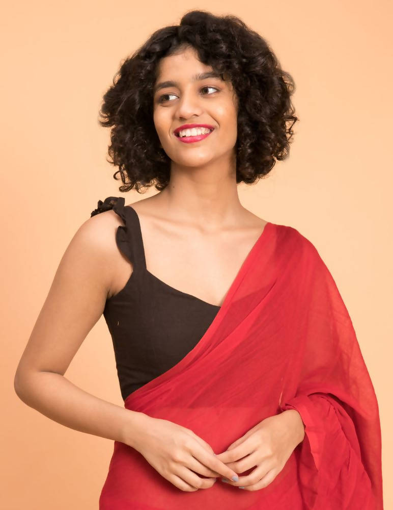 Suta Red Pure Cotton Solid Ruffle Saree - Distacart