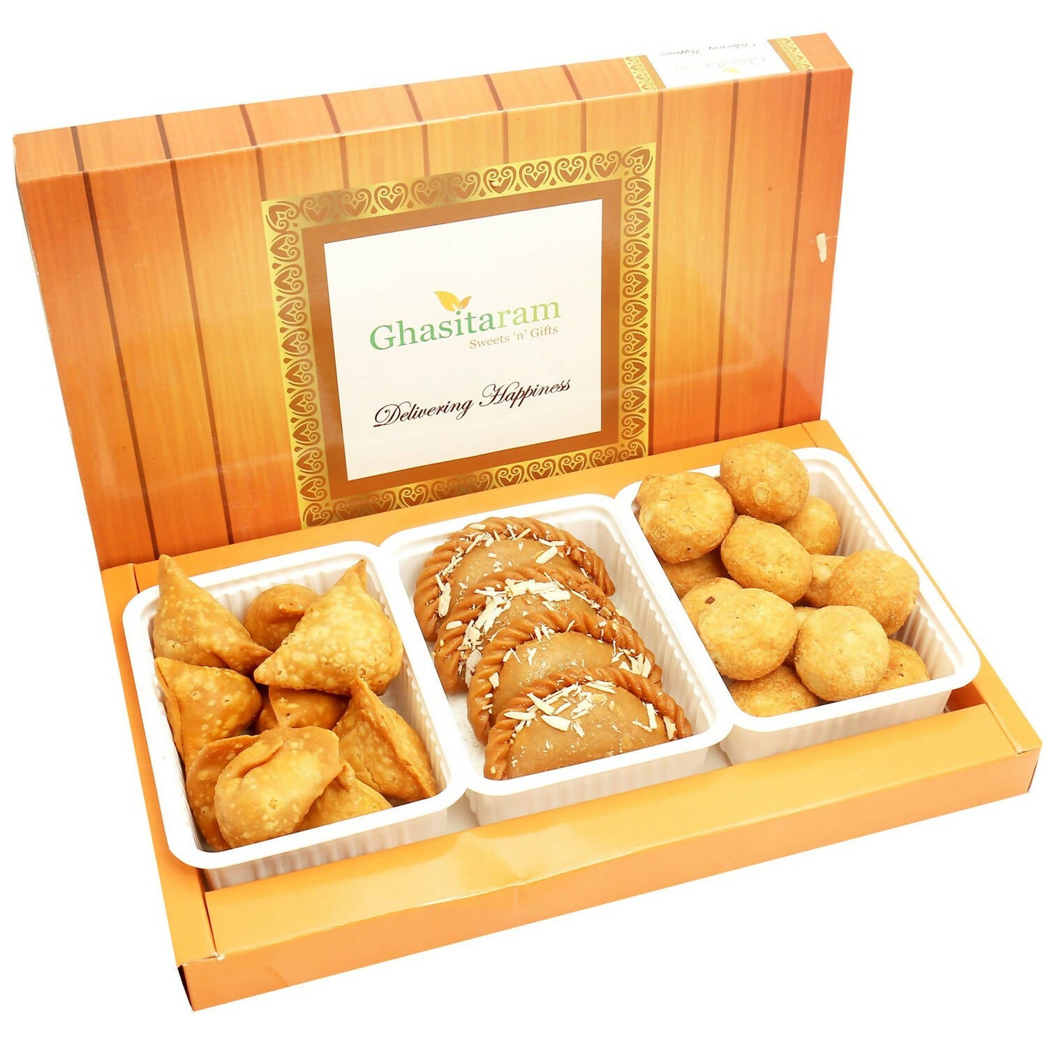 Ghasitaram Holi Hampers: Gujiya, Farsan Samosa and Farsan Kachori Hamper - Distacart