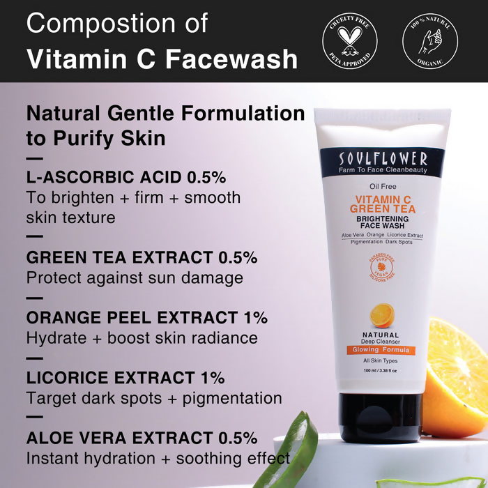 Soulflower Vitamin C Green Tea Brightening Face Wash - Distacart