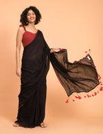 Thumbnail for Suta Black Maroon Solid Cotton Saree - Distacart