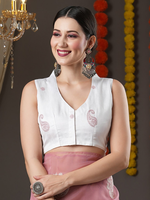 Thumbnail for Saree Mall Mauve & White Floral Embroidered Organza Banarasi Sarees - Distacart