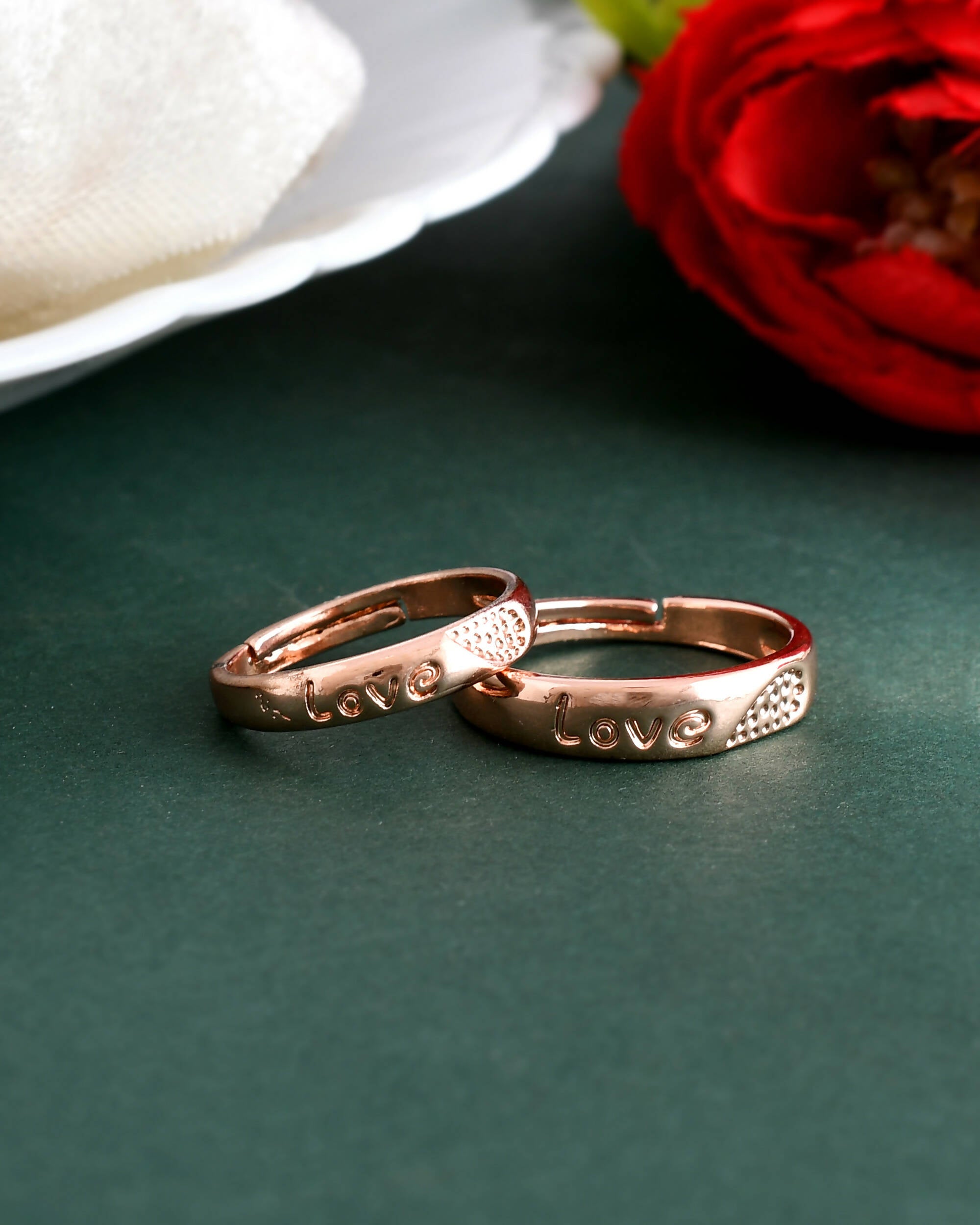 VOJ Stainless Steel Cubic Zirconia Gold Plated Adjustable Couple Ring Set - Distacart