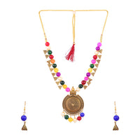 Thumbnail for Tehzeeb Creations Multi Colour Pearl Necklace And Earrings With Golden Plated