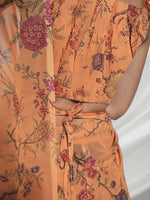 Thumbnail for Orange Georgette Floral Printed Saree With Unstitched Blouse Piece - Rajal - Distacart