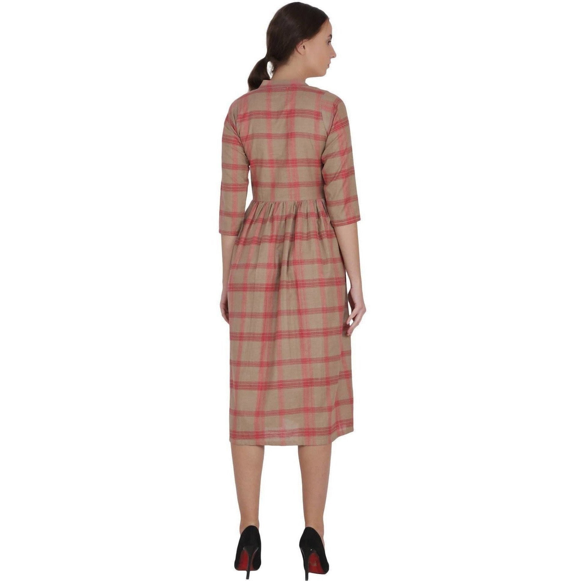 Kanoor Women's Red rayon frock style kurti