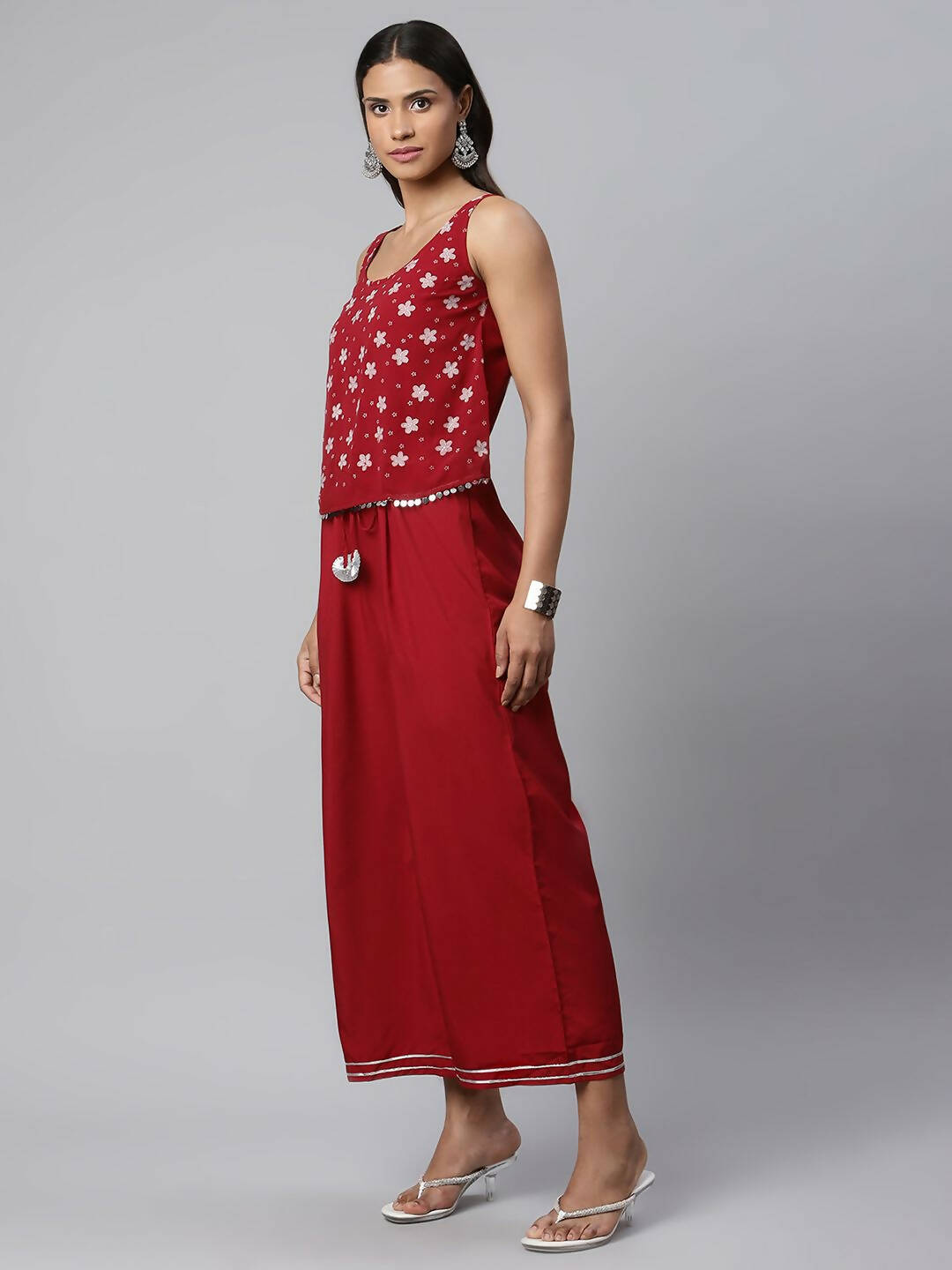 Ahalyaa Womens Maroon Chiffon Printed Jumpsuit - Distacart