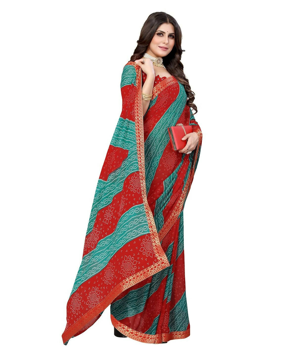 Vamika Red Georgette Printed With Lace Saree (MANYA RED RAMA) - Distacart