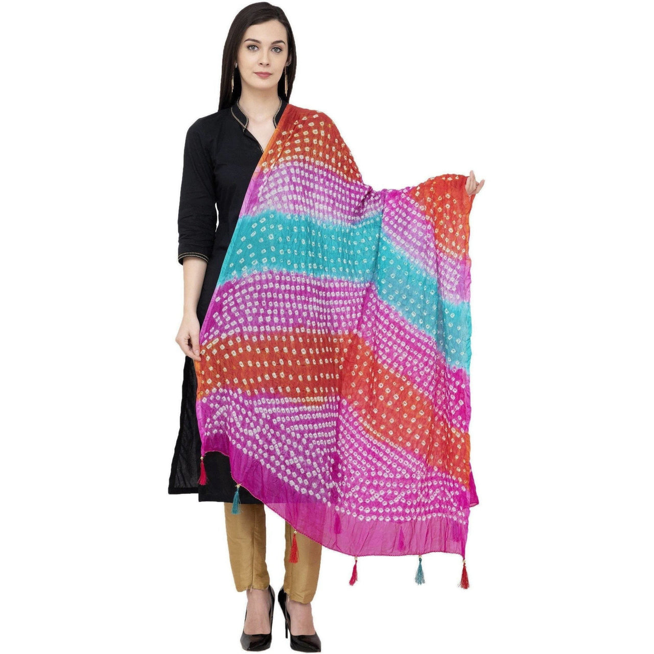 A R Silk Bandhej Multi Tasal Fancy Dupatta Color Multi color Dupatta or Chunni
