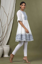 Thumbnail for Juniper White Cotton Dobby Festive Embroidered Tiered Dress For Women - Distacart
