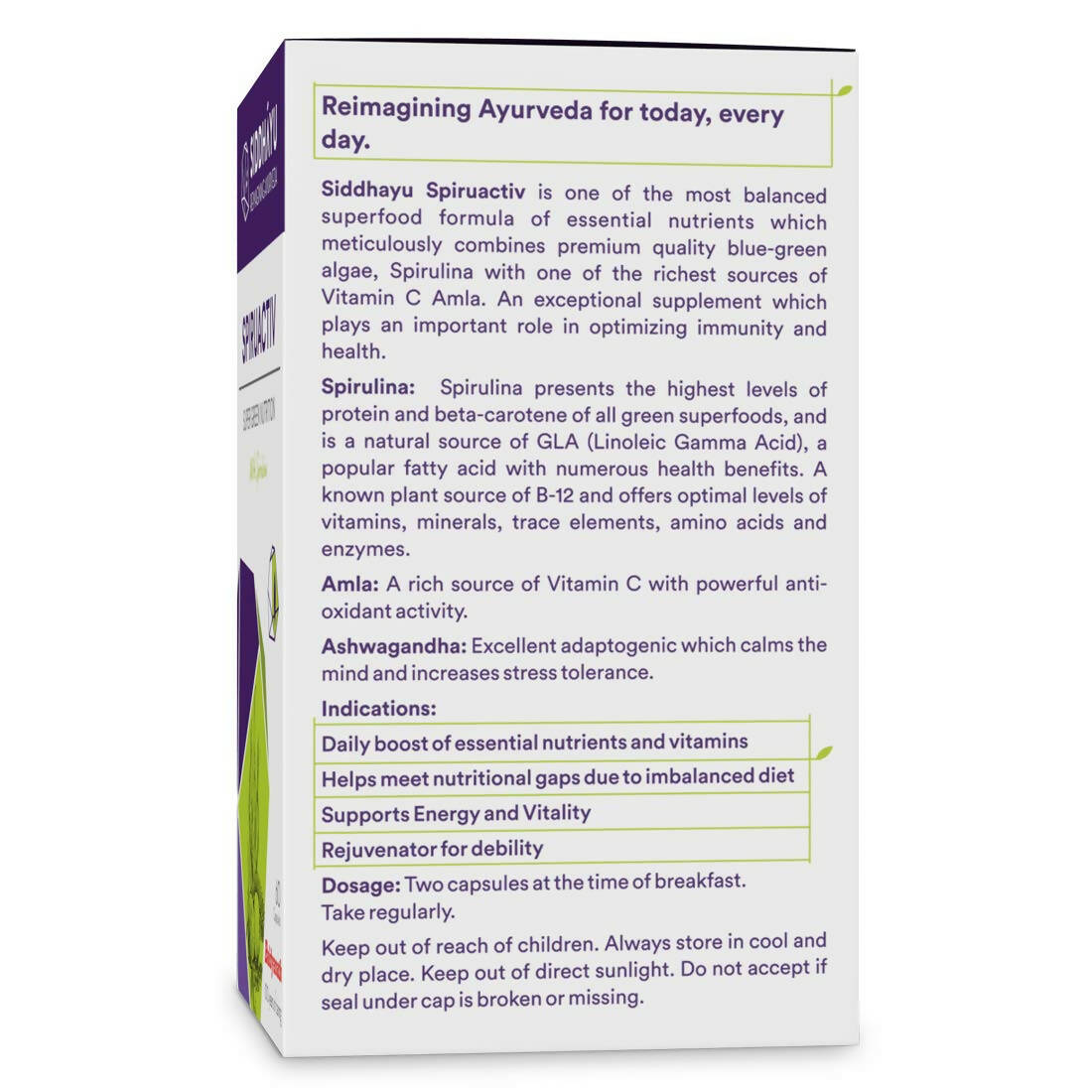 Siddhayu Ayurveda Spiruactiv Capsules with Spirulina - Distacart
