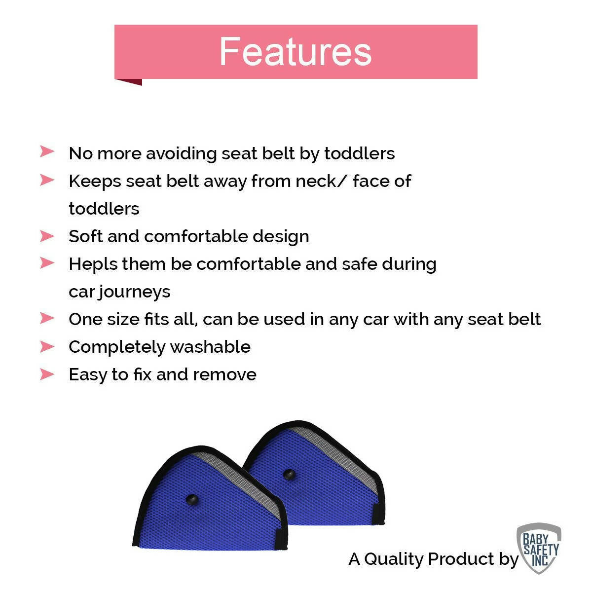 Safe-O-Kid Car Safety Essential, Seat Belt Holder/Shortener For Toddlers, Blue - Distacart
