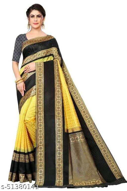 DEIANA'S Beautiful Golden Jari with New Design Soft Lichi Silk Saree - Yellow - Distacart