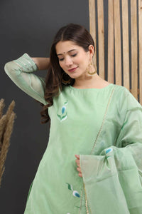 Thumbnail for Women's Olive Hand Paint Sharara Set - Isya - Distacart