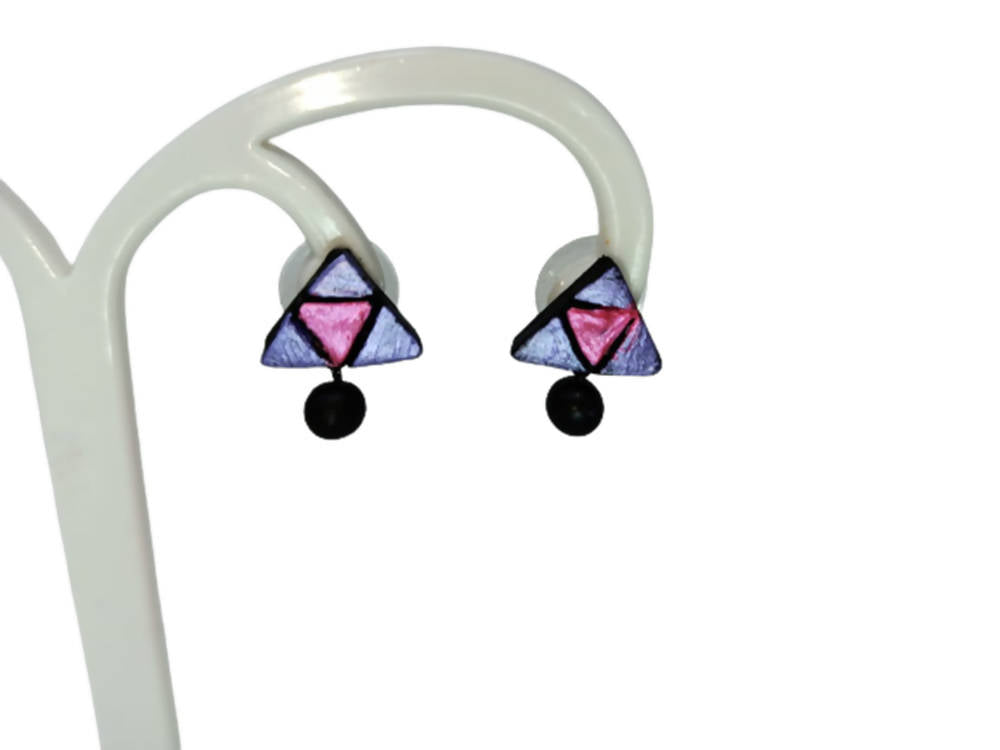 Terracotta Triangle Ear Studs With Drops