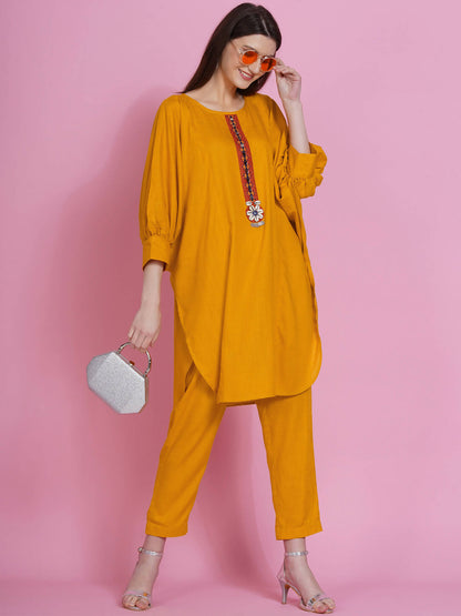 Women Republic Yellow Rayon Boxed Kurta With Pants - Distacart