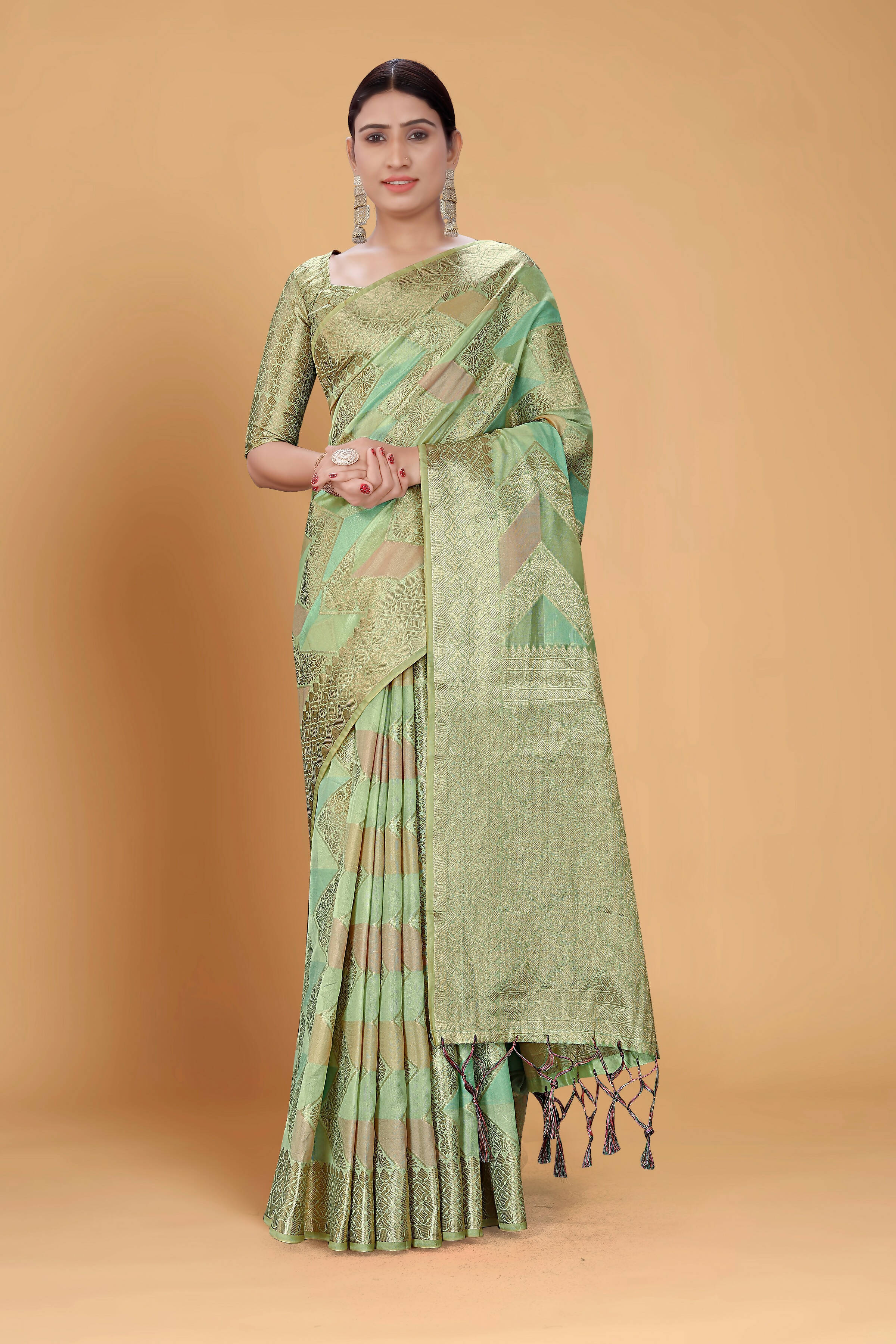 Sea Green Soft Organza Woven Design Saree With Unstitched Blouse Piece - Zaara - Distacart