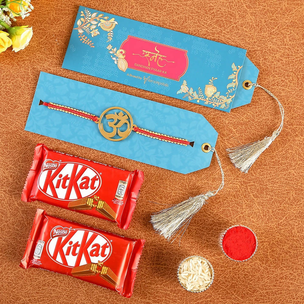 Om Metal Rakhi & Nestle Kitkat Chocolates - Distacart