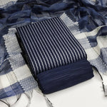 Thumbnail for Blue Cotton Jacquard Woven Unstitched Dress Material - Amara - Distacart