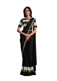 Thumbnail for Black Crepe Silk Sequence Embroidered Saree With Stitched Blouse - Mohmanthan La Belle - Distacart