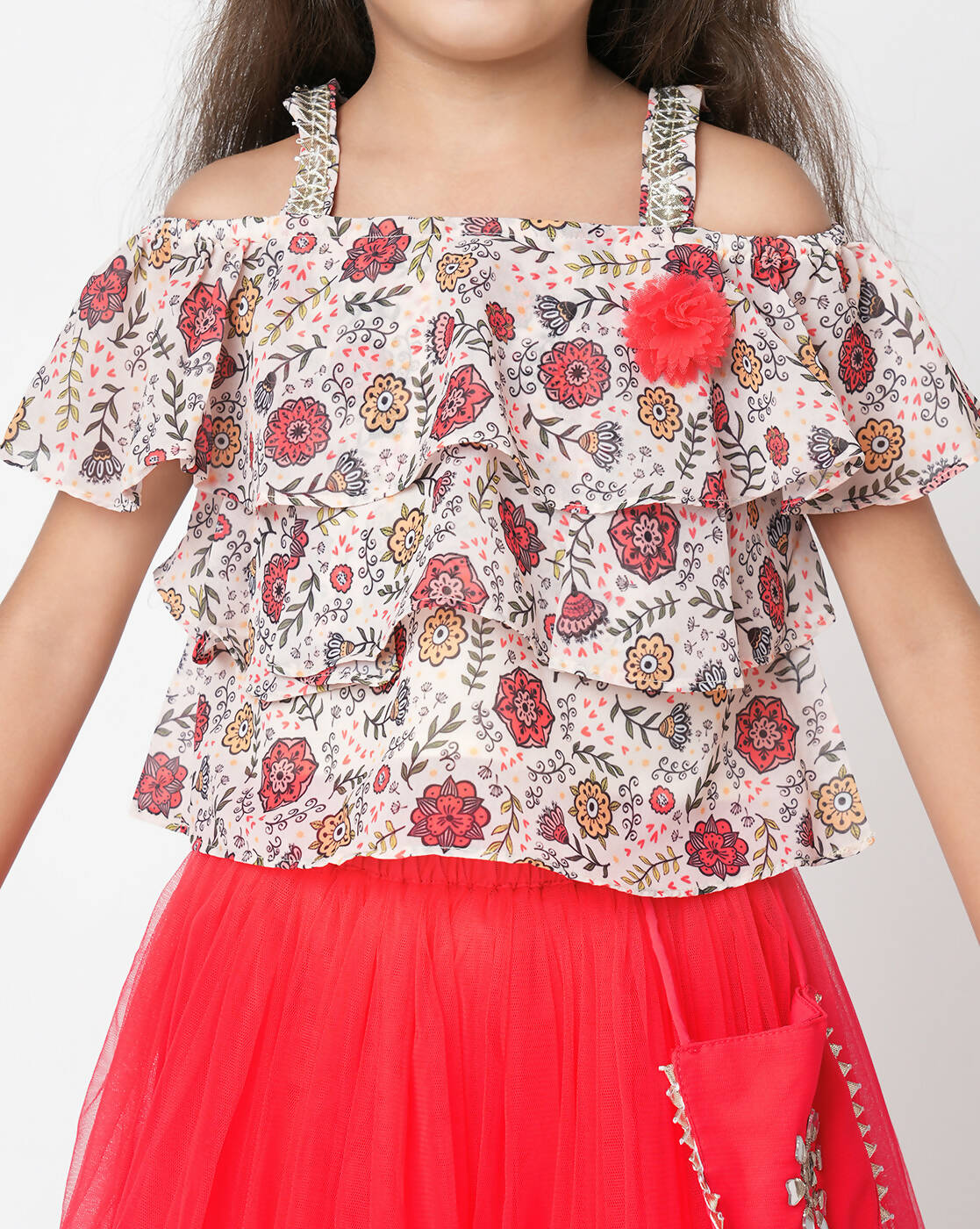 Lil Drama Girls Choli With Ghaghra Set - Red - Distacart