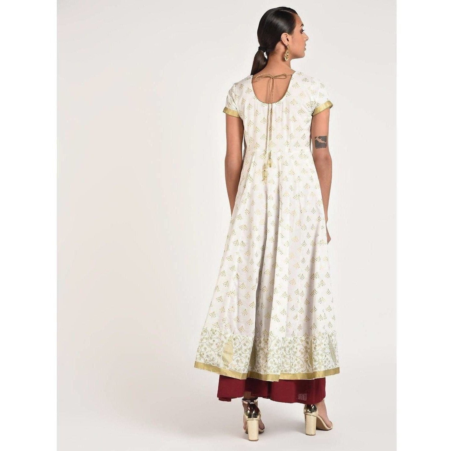 Cheera Women's Beautiful Gold Ptint Back Dori Latkan Anarkali Kurta (CH040K)