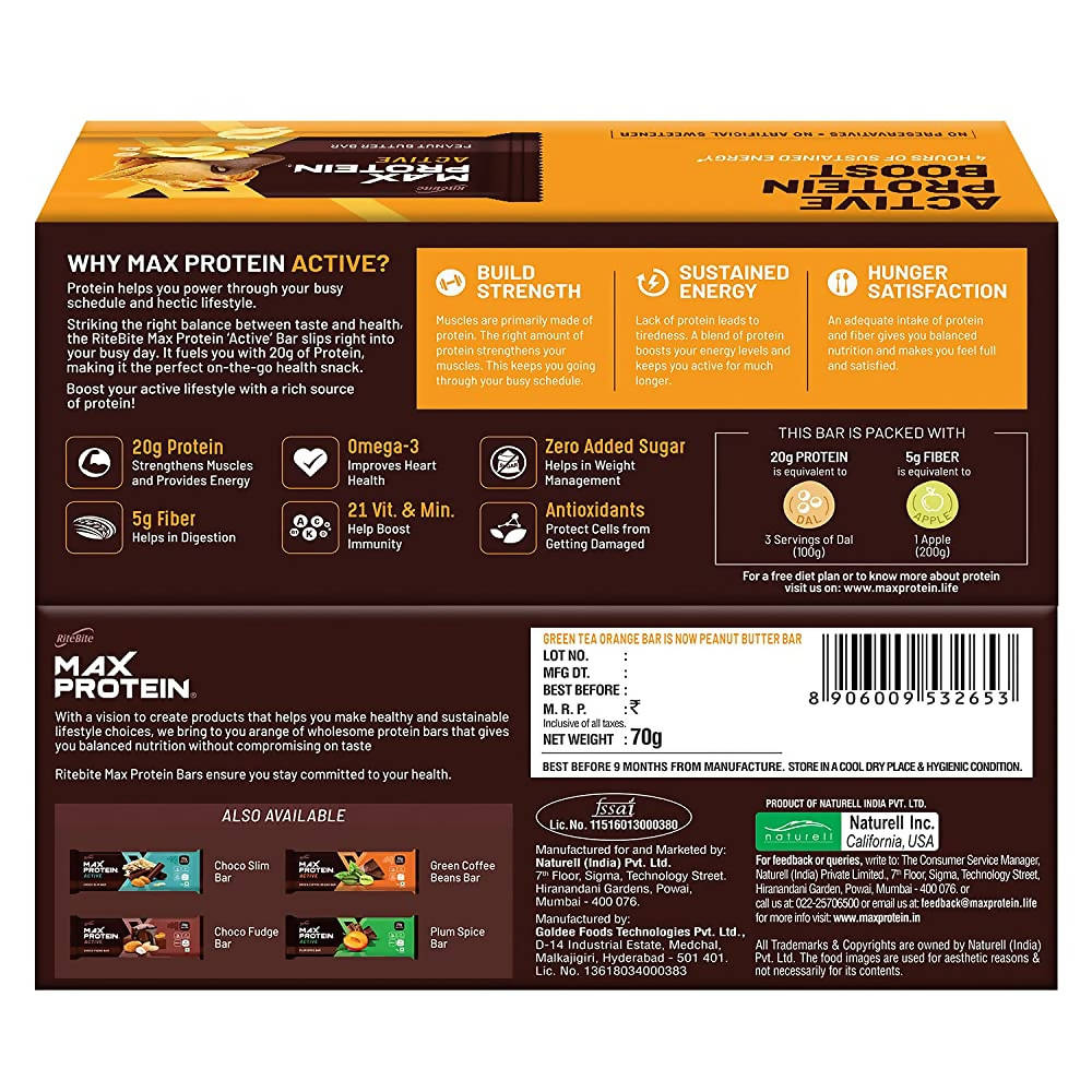 RiteBite Max Protein Active Peanut Butter Bar - Distacart