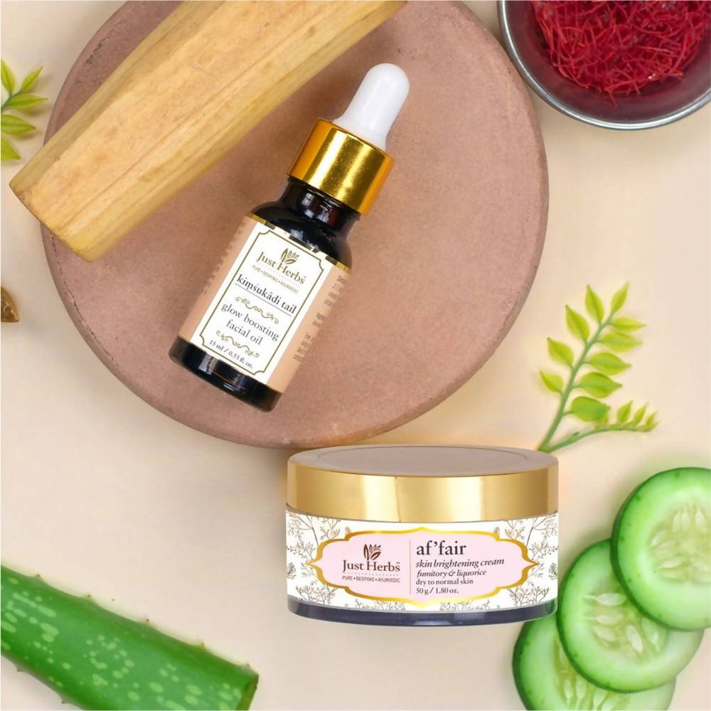 Just Herbs Kimsukadi Glow Boosting Facial Oil And Af'fair Skin Brightening Cream Combo online
