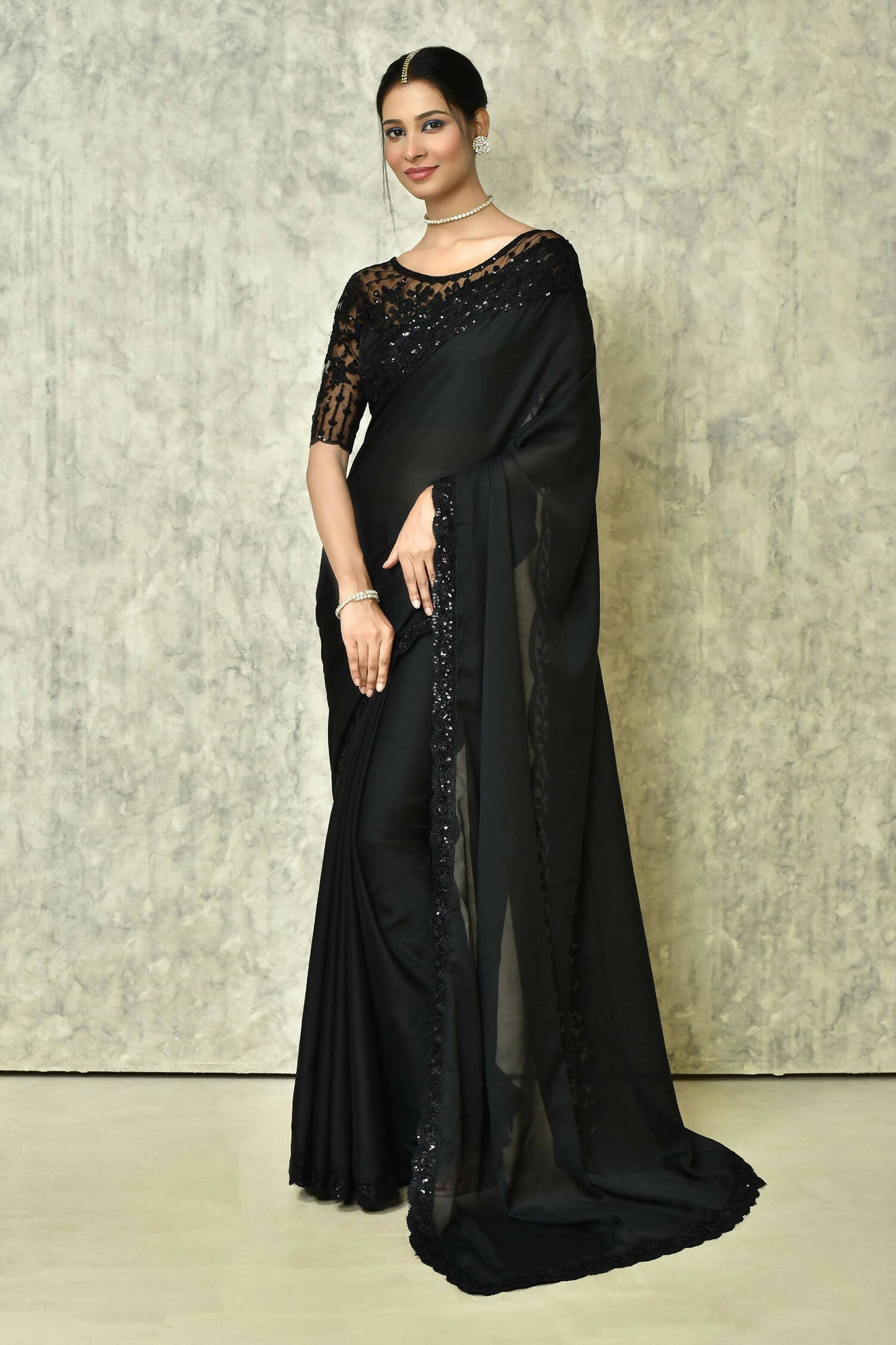 Black Silk Plain Saree with Blouse Piece - Purvi - Distacart