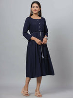 Thumbnail for Juniper Women's Navy Rayon Slub Solid Dress - Distacart