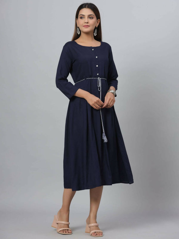 Juniper Women's Navy Rayon Slub Solid Dress - Distacart