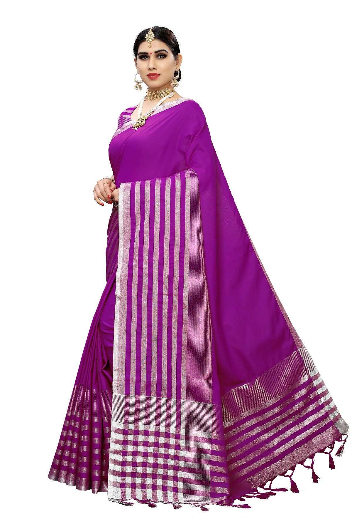 Vamika Purple Cotton Silk Weaving Saree (Twitter Purple) - Distacart